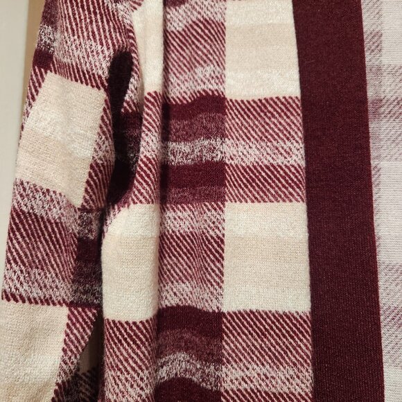 Ginger G Cardigan Sweater Womens M Burgundy Checkered Long Sleeves Open Style - Picture 3 of 9